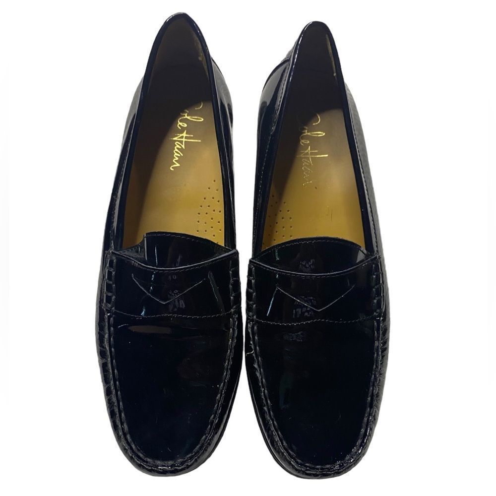 COLE HAAN NIKE AIR Wm’s Sz 8 Black Patent Leather Penny Loafer Flats Shoes - Picture 3 of 8